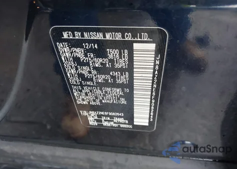 2015 Infiniti Qx80 Limited from USA, damaged, VIN JN8AZ2NE6F9082643